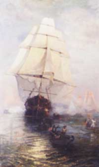 USS Constitution escaping from the British, July 1812 by Julian O. Davidson, 1882